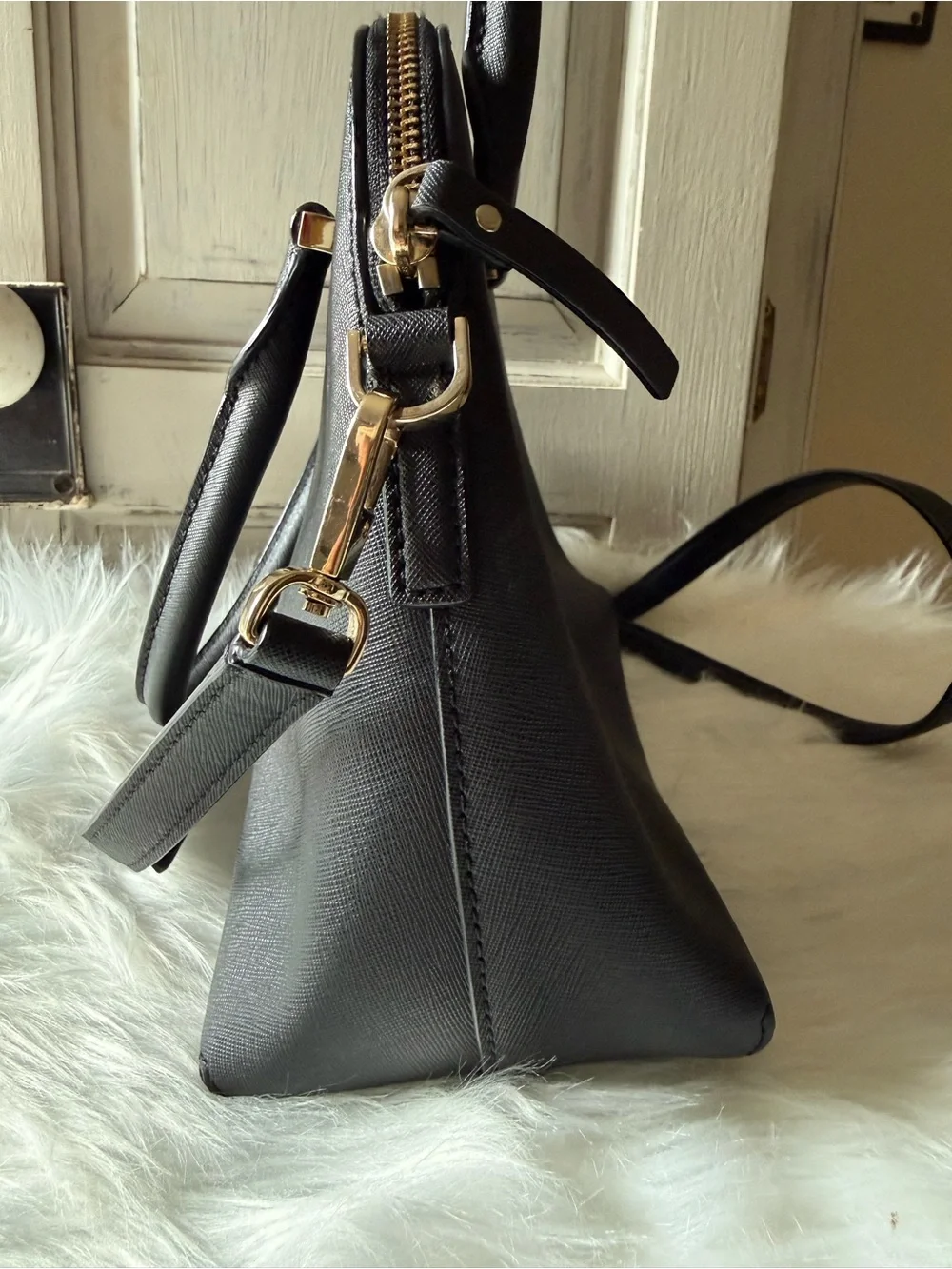 Kate Spade Black Dome Satchel with Gold Hardware